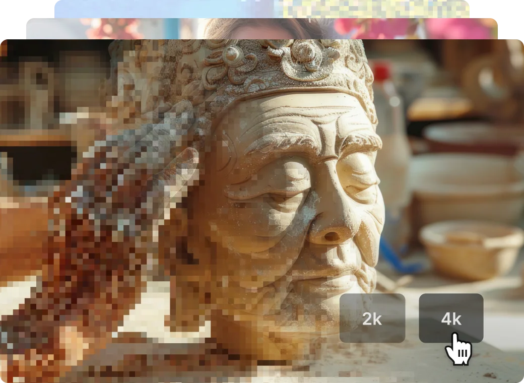 Upgrade your photo resolution up to 2K or 4K with a single click