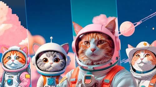 images of astronaut cats in different styles generated by reimagine