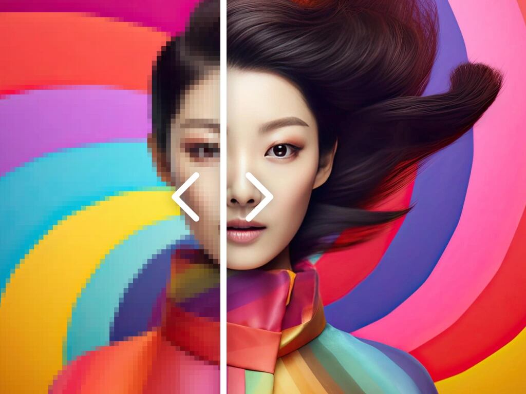 a colorful picture of an asian woman that upscaled with Freepik's Upscaler to improve its resolution