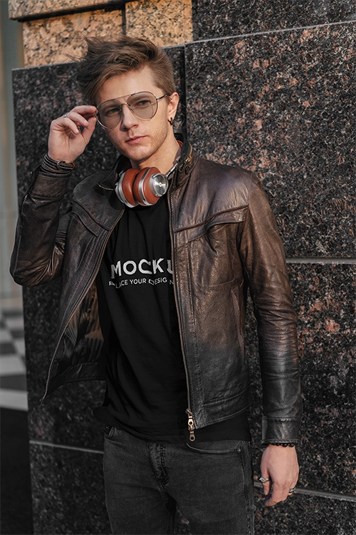 T-Shirt mockup stylish man with headphones