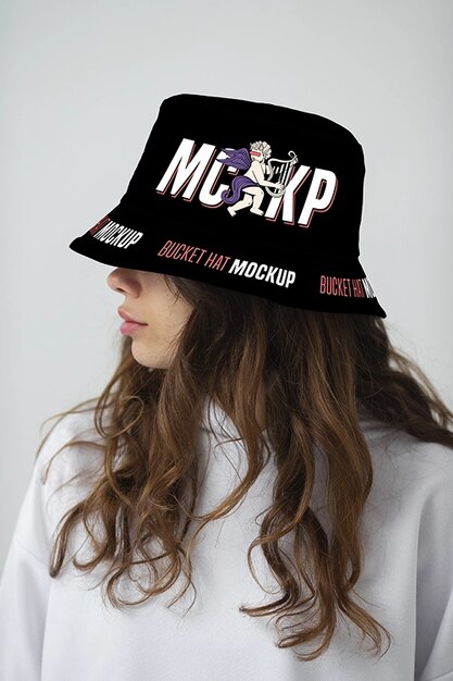 Woman wearing stylish bucket hat