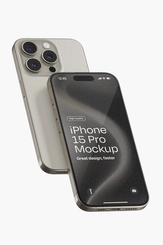 iPhone 15 Pro Mockup, Front and Back View