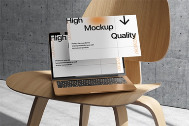 Multiscreen exterior laptop mockup with realistic background