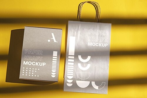 Paper kraft products mockup with shadows