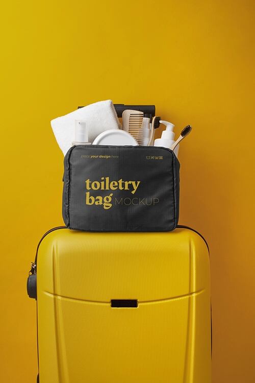 View of toiletry bag for cosmetic bathroom products