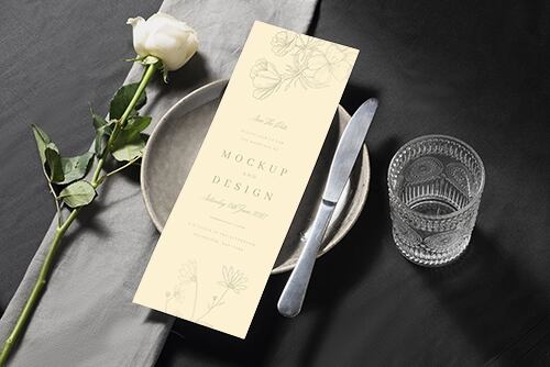 Minimalistic wedding menu design mock-up