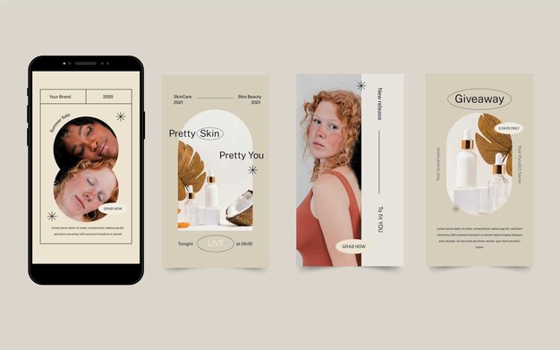 Flat design beauty instagram story collection