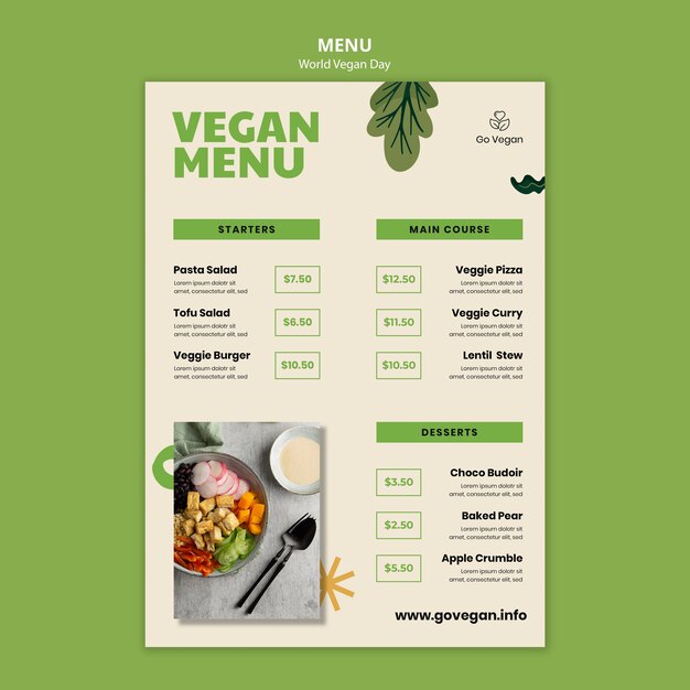 World vegan day menu template