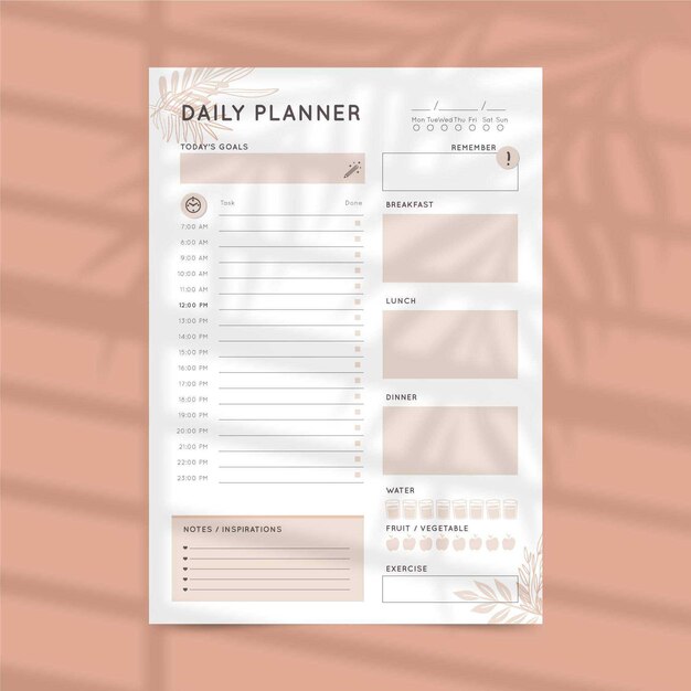Minimalist daily planner template
