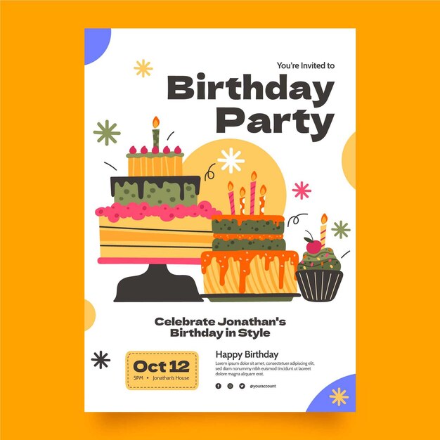 Flat design birthday party invitation